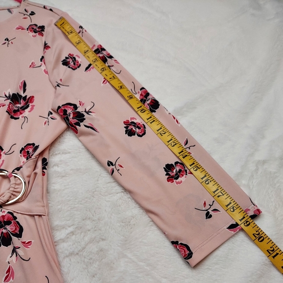 Liz Claiborne Career Long Sleeve Pink Black Floral Blouse Size M - Picture 3 of 8